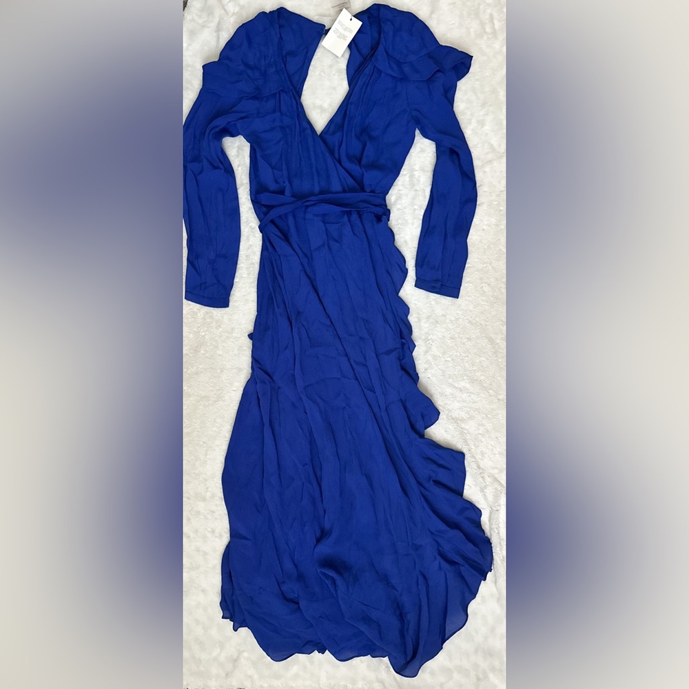 NWT- ASOS Design Royal Blue Long Sleeve Ruffle Maxi Wrap Dress